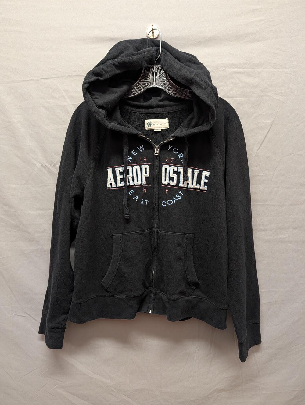 Aeropostale Hoodie Womens XS Black Full Zip Sweatshirt New York 1987 Graphic - Picture 1 of 12